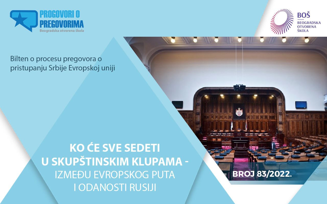 Dostupan 83. broj biltena Progovori o pregovorima „Ko će sve sedeti u skupštinskim klupama - Između evropskog puta i odanosti Rusiji“